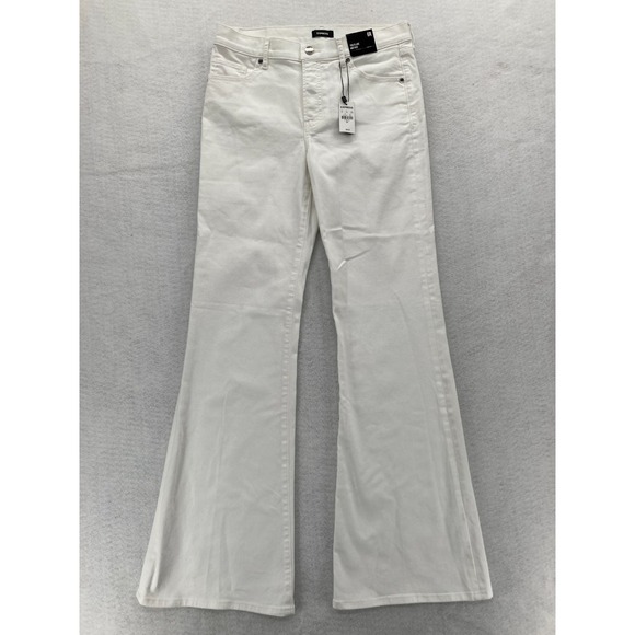 Express 70s Flare Jeans Women's 6 White Stretch Denim Mid Rise Preppy Retro NWT - Picture 1 of 15